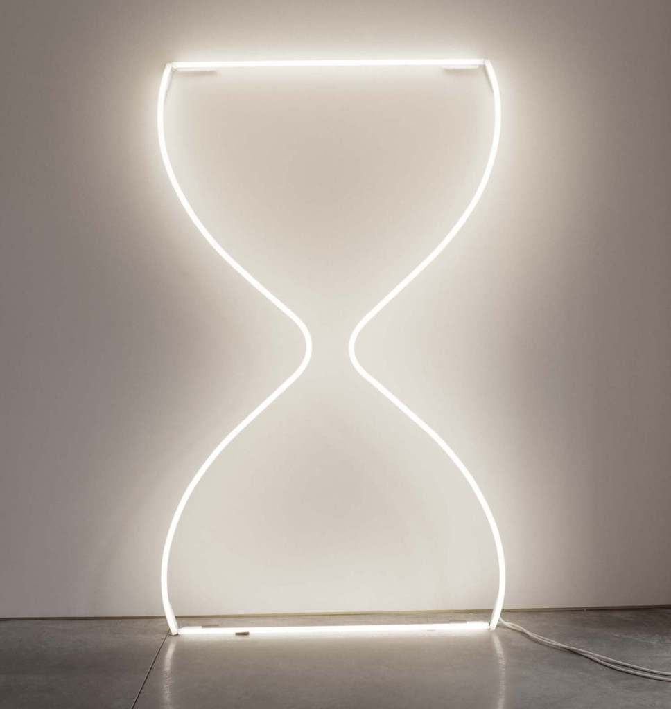 Modern wall art &ndash; 70 inch tall outlined neon feminine, curvy hourglass.