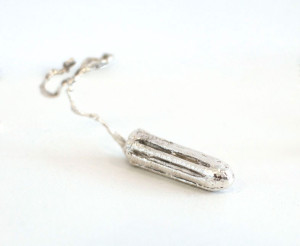Cast silver tampon feminist art sculpture by Zoe Buckman